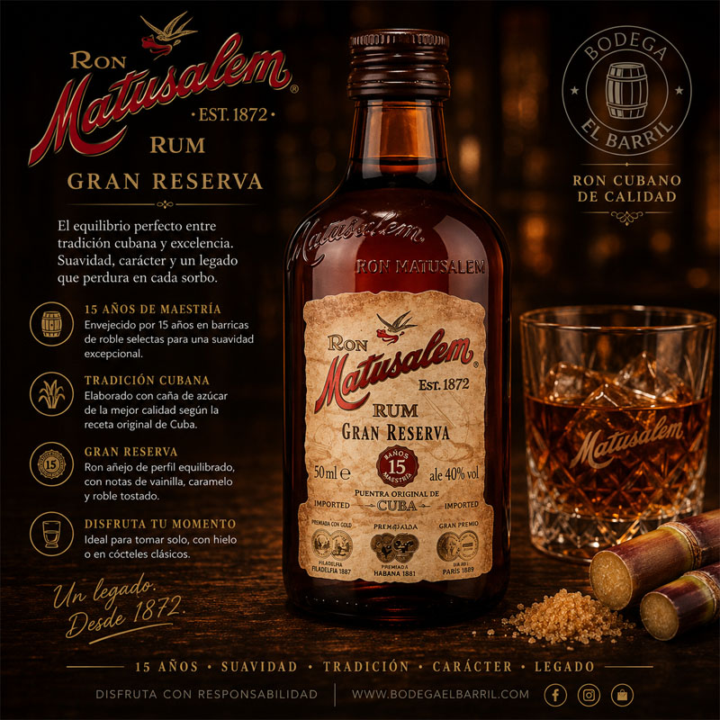 Matusalem ron mini botella de alcohol