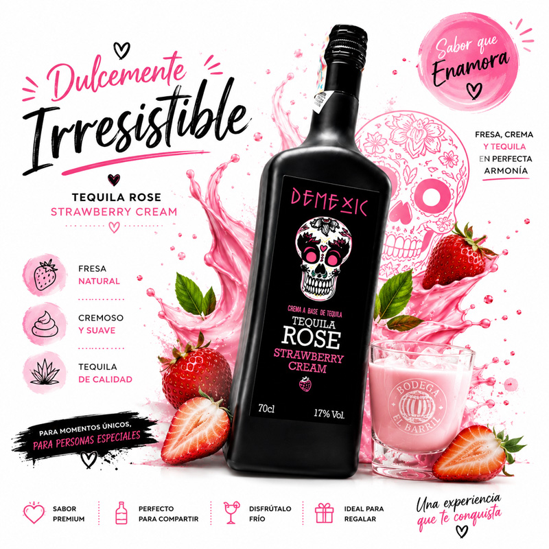 licor tequila crema de fresa demexic